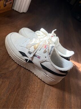 Reebok White and Black Low-Top Leather Sneakers